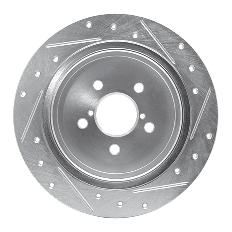Subaru Outback Brake Rotor (1) - Rear Left - R1 Concepts - Drilled & Slotted - Silver - `05-`09